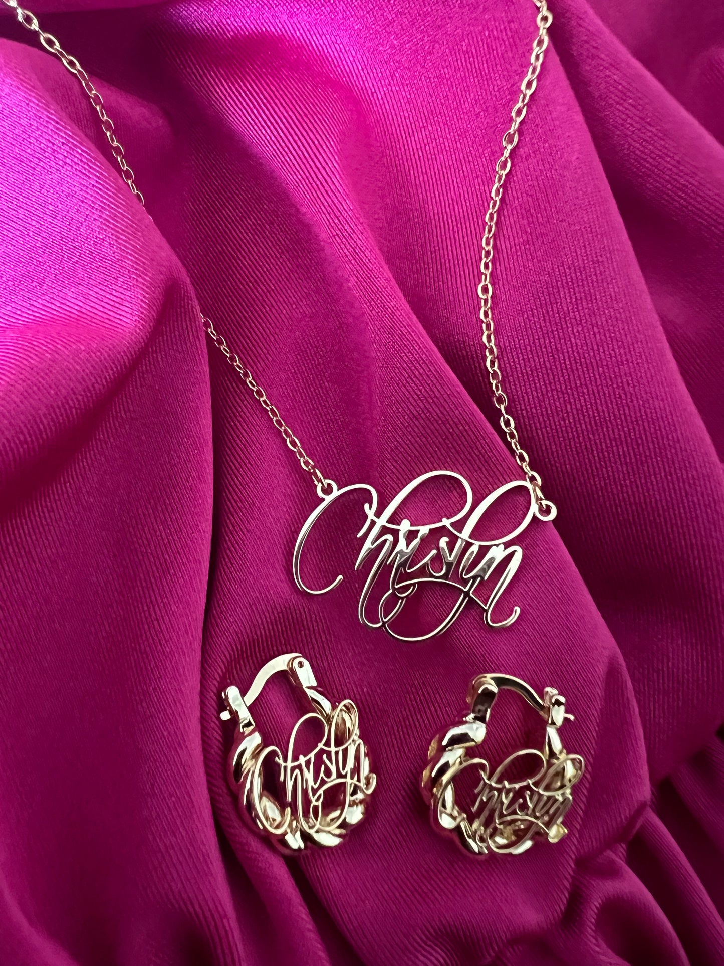 Cursive Script Necklace & Earrings Set