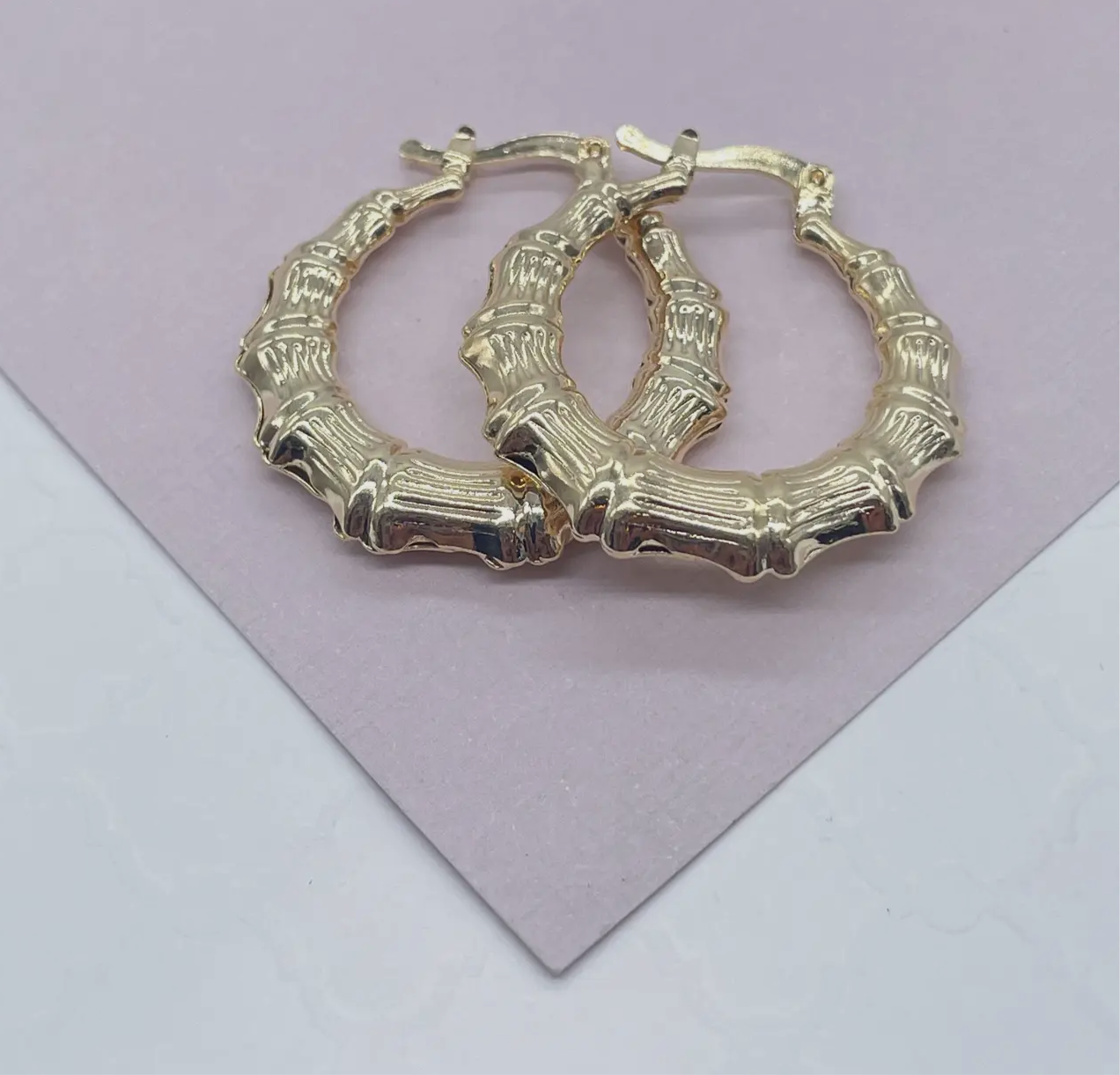 18k Gold Filled Textured Bamboo Hoops