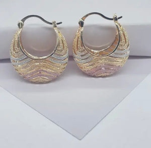 18k Gold Filled Tri-Color Wavy Basket Hoops