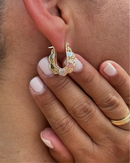 18k Gold Filled Tri-Colored Heart Earrings