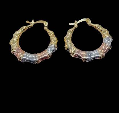 18k Gold Filled Textured Bamboo Hoops