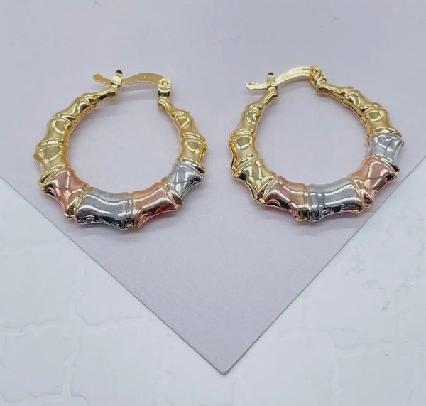 18k Gold Filled Textured Bamboo Hoops