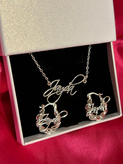 Cursive Script Necklace & Earrings Set