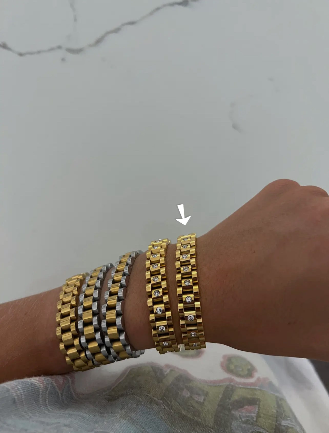 Gold Watch Band Bracelet with Diamonds