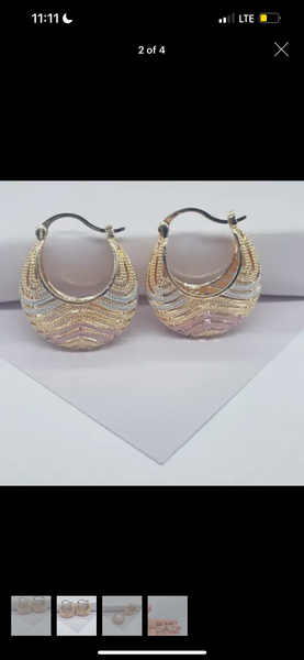 18k Gold Filled Tri-Color Wavy Basket Hoops