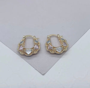 18k Gold Filled Tri-Colored Heart Earrings