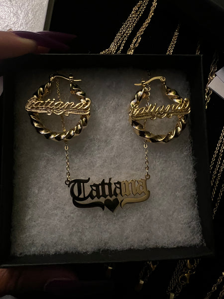 Custom Name Earrings & Necklace Set