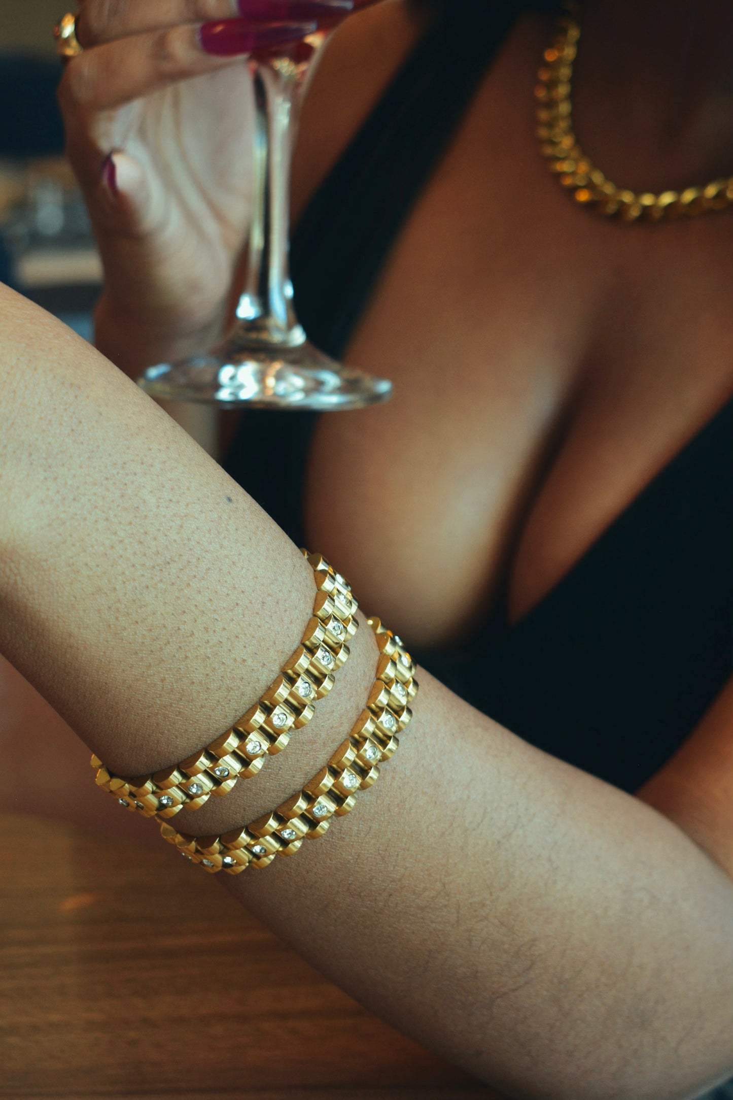 Gold Watch Band Bracelet with Diamonds