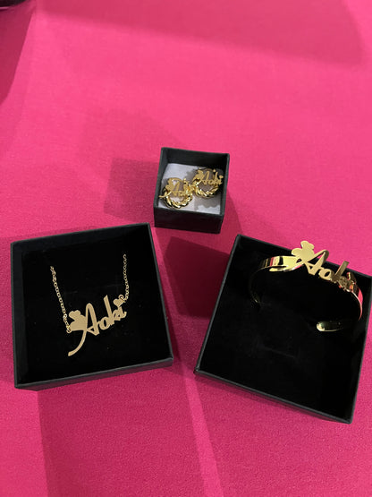 Custom Name Necklace, Open Bracelet & Mini Earrings Set (kids)