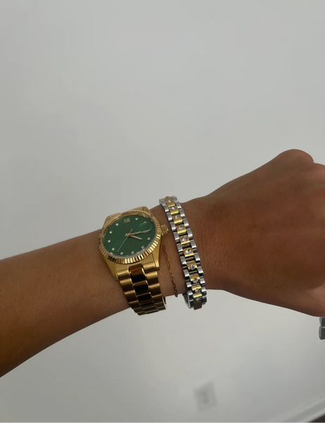 Two Toned Watch Band Bracelet with Diamonds