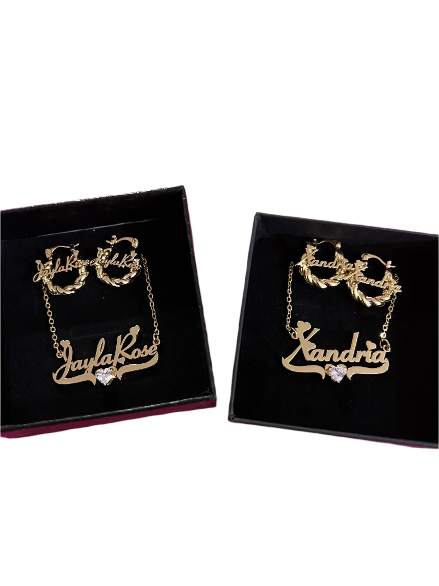 Custom Name Plate Necklace with Diamond & Mini Earrings Set