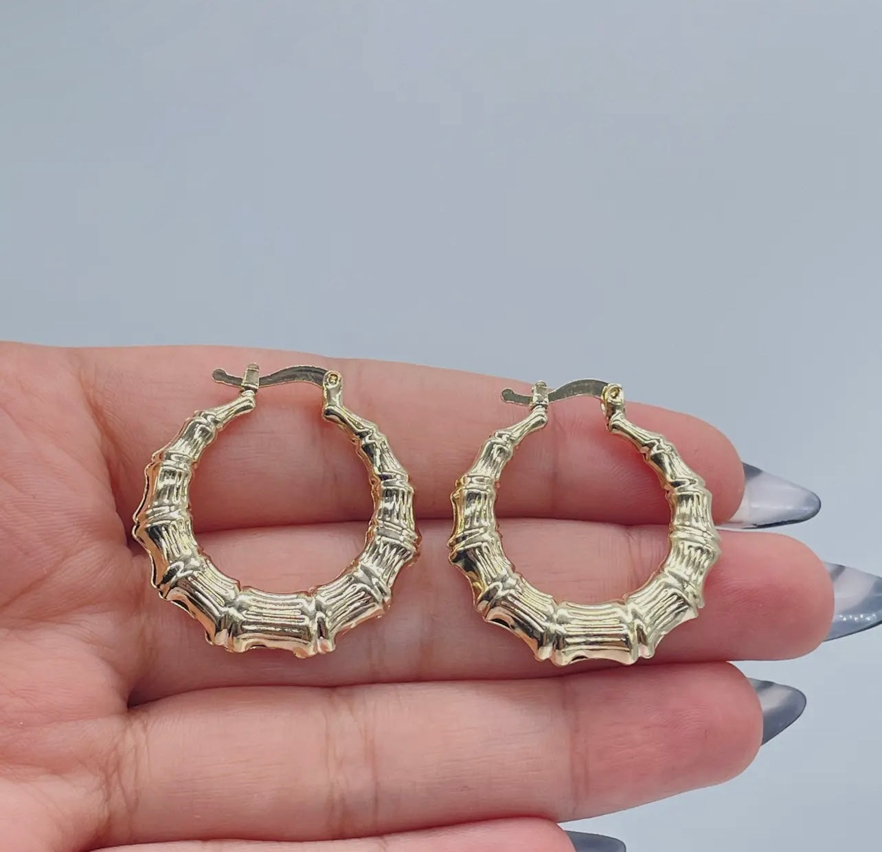 18k Gold Filled Textured Bamboo Hoops