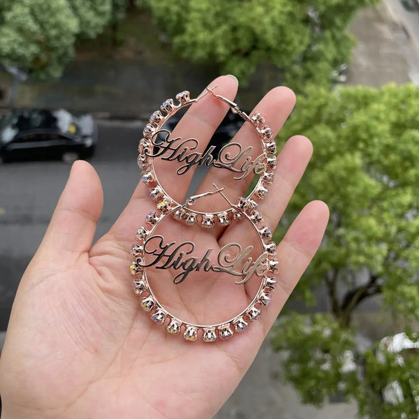 Custom Diamond Name Fly Girl Hoops