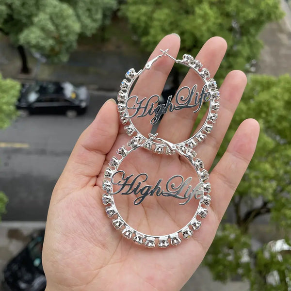 Custom Diamond Name Fly Girl Hoops