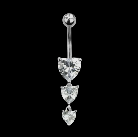 Silver Dangling Cz Heart Belly Ring