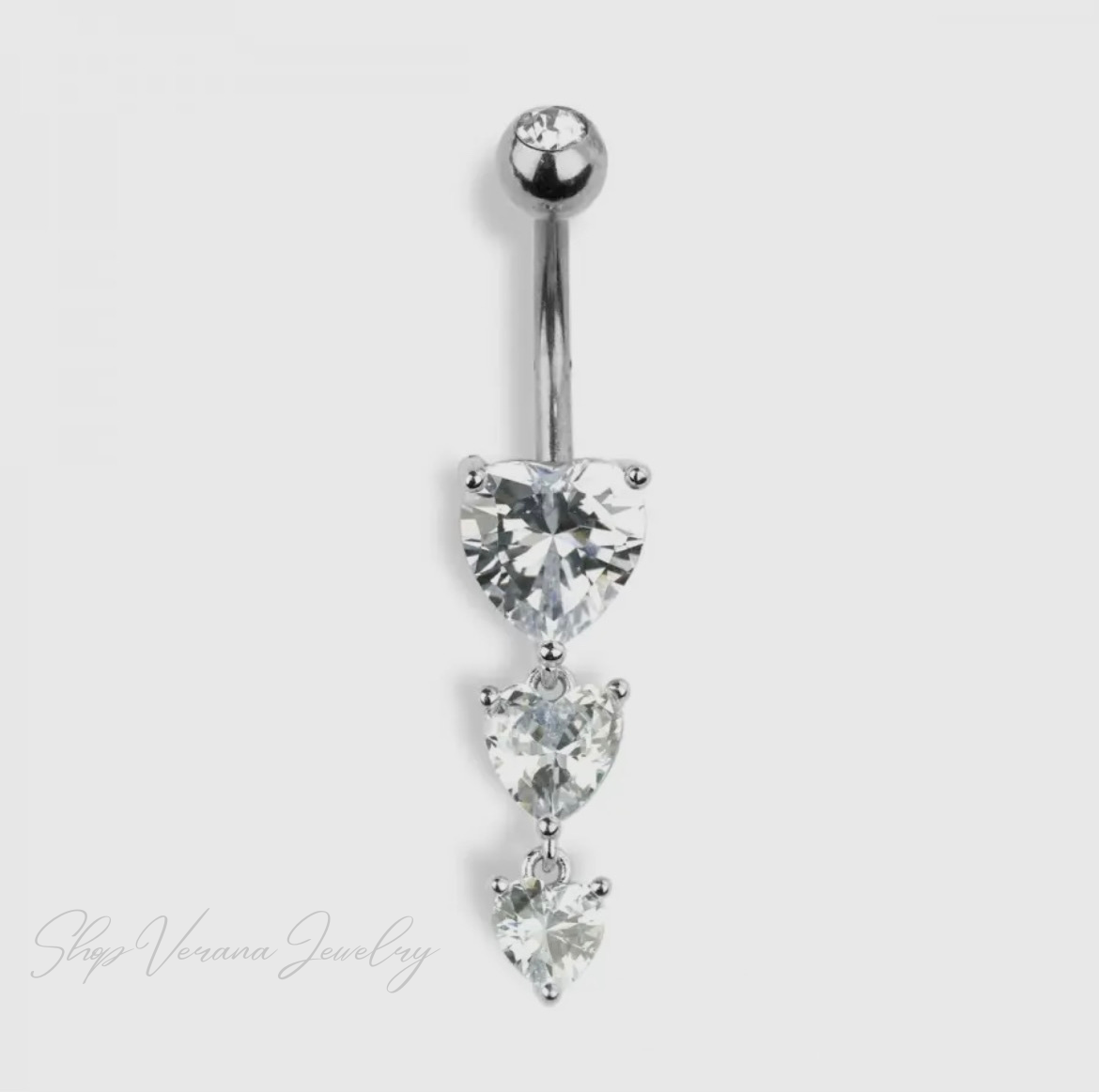 Silver Dangling Cz Heart Belly Ring