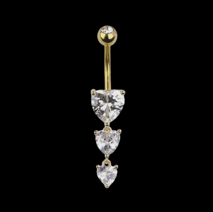 Gold Dangling Cz Heart Belly Ring