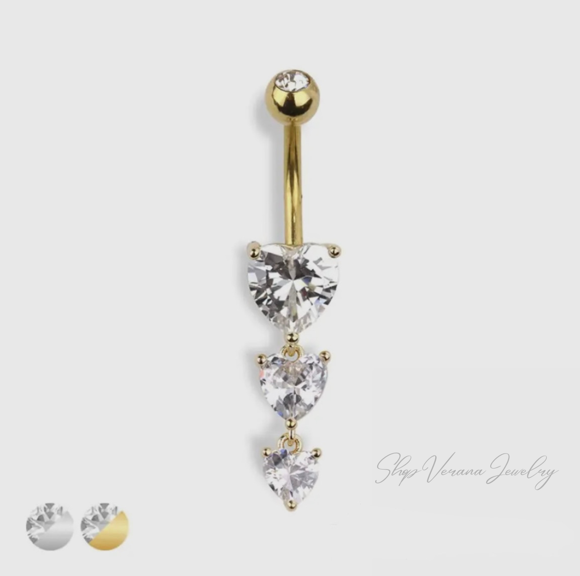 Gold Dangling Cz Heart Belly Ring