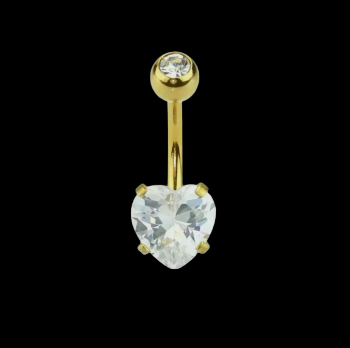 Gold Heart CZ Belly Ring