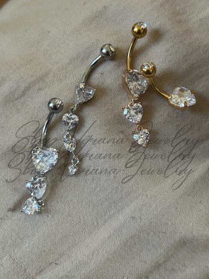 Gold Dangling Cz Heart Belly Ring