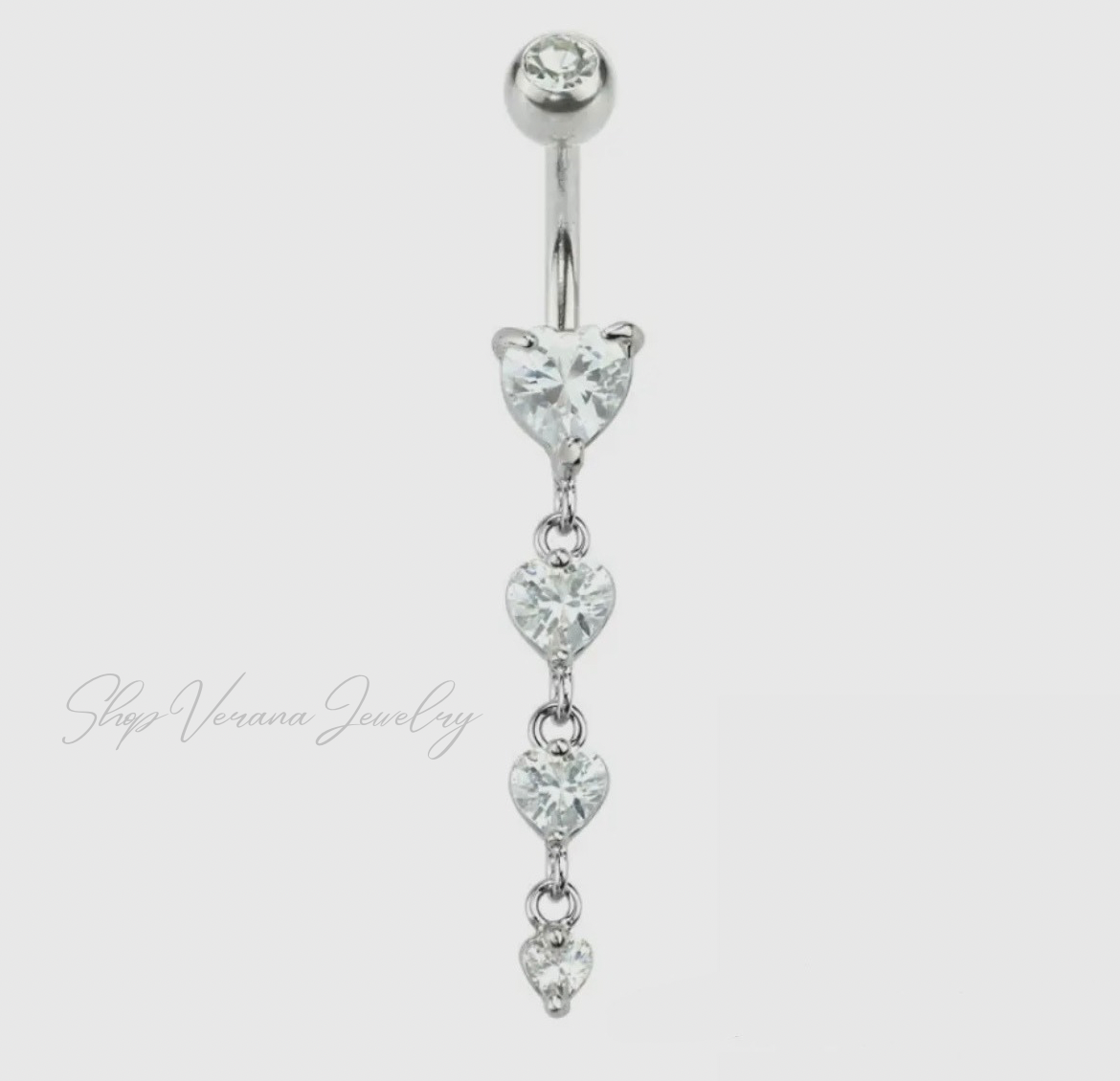 Silver Dangling Heart Belly Ring