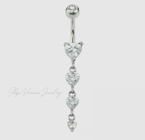 Silver Dangling Heart Belly Ring