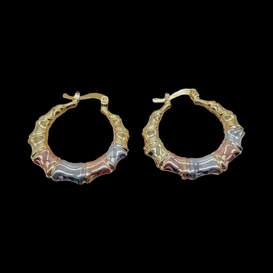 18k Gold Filled Textured Bamboo Hoops