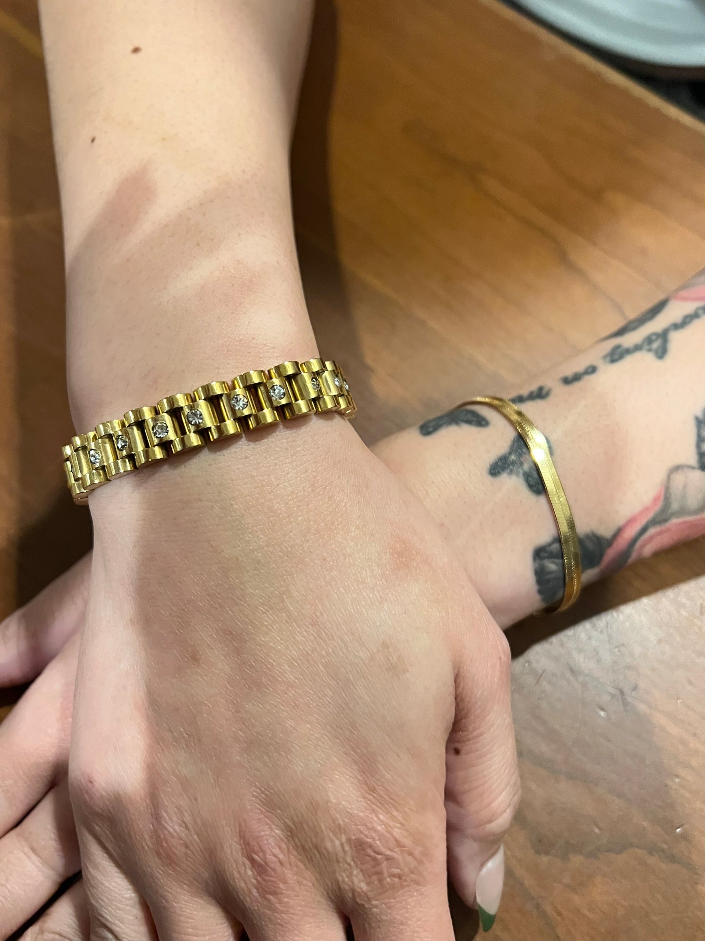 Gold Watch Band Bracelet with Diamonds