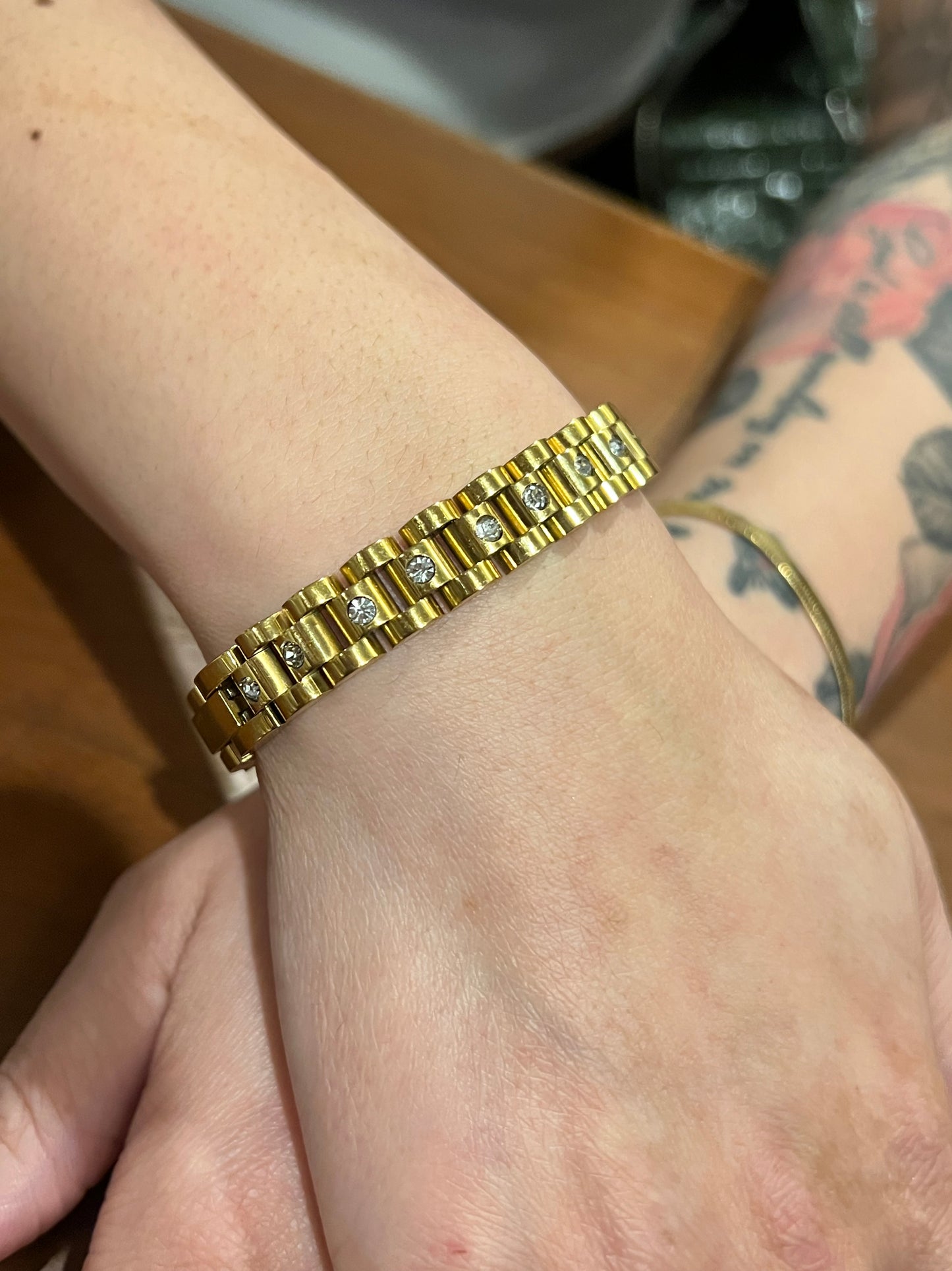 Gold Watch Band Bracelet with Diamonds