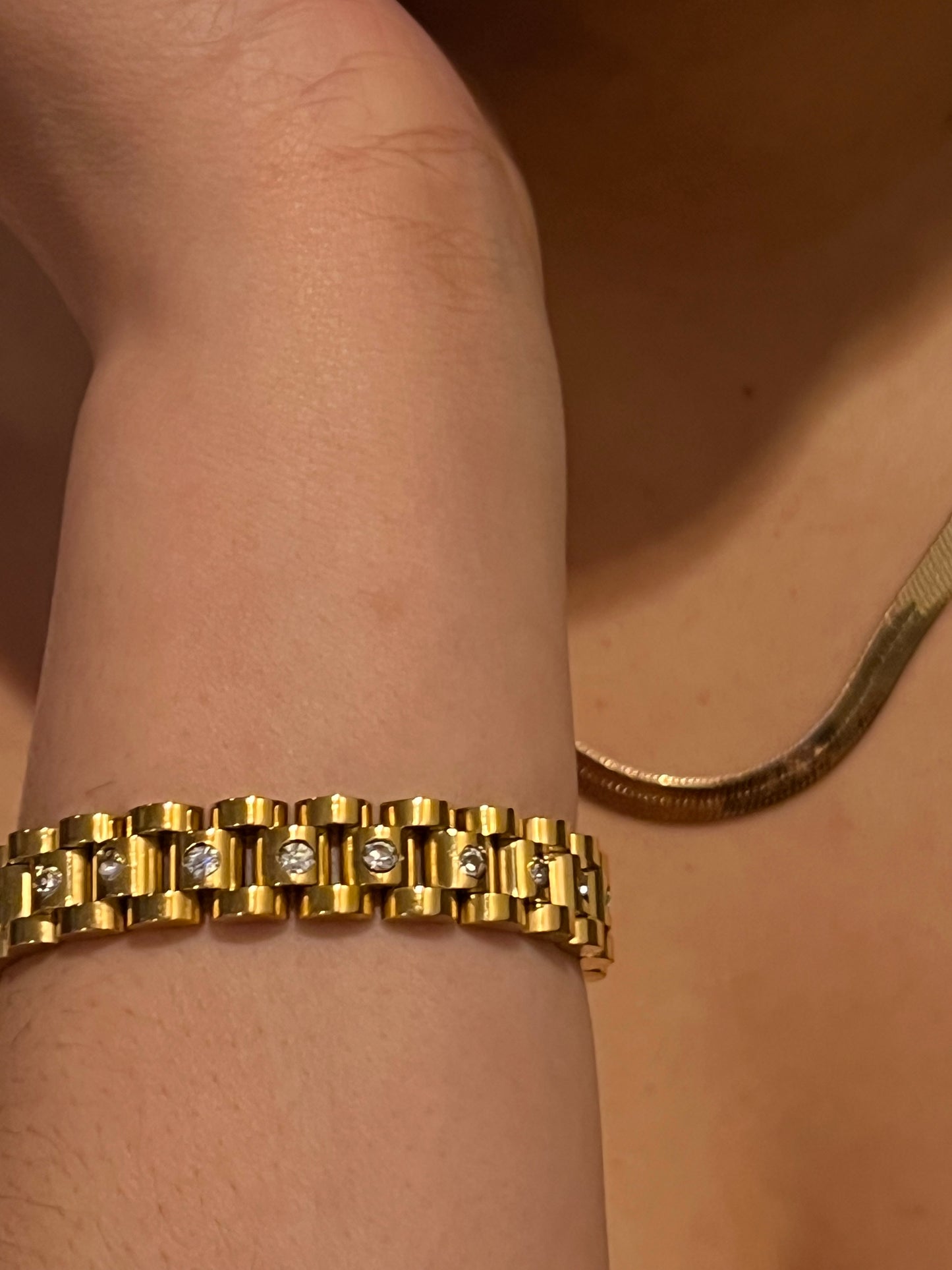 Gold Watch Band Bracelet with Diamonds