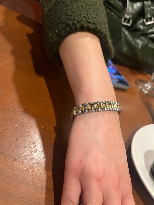 Two Toned Watch Band Bracelet with Diamonds