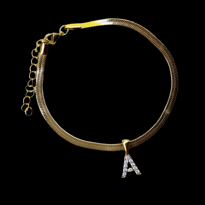 Diamond Initial Anklet with Gold Snake Chain