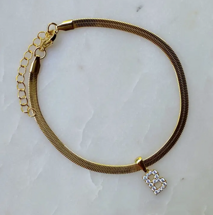 Diamond Initial Anklet with Gold Snake Chain