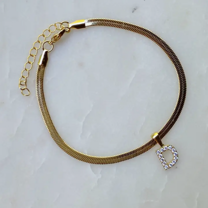 Diamond Initial Anklet with Gold Snake Chain