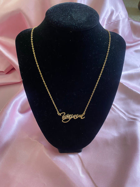 Cursive script font necklace