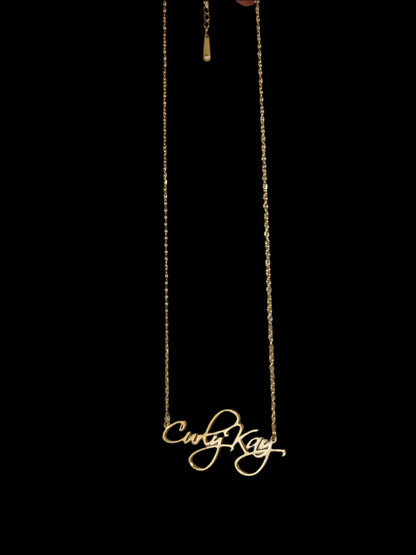 Cursive script font necklace